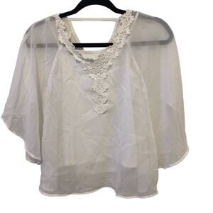 New CRB Girl Blouse White Chiffon Kimono Sleeve Sz M (10/12) Fairy Butterflycore